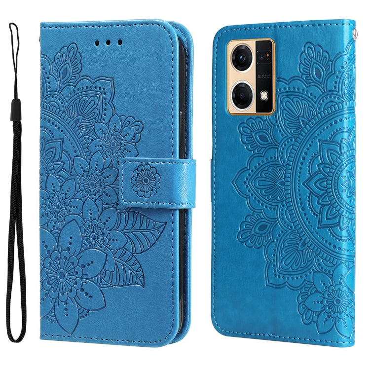 For OPPO Reno7 4G / F21 Pro 4G 7-petal Flowers Embossing Pattern Leather Phone Case