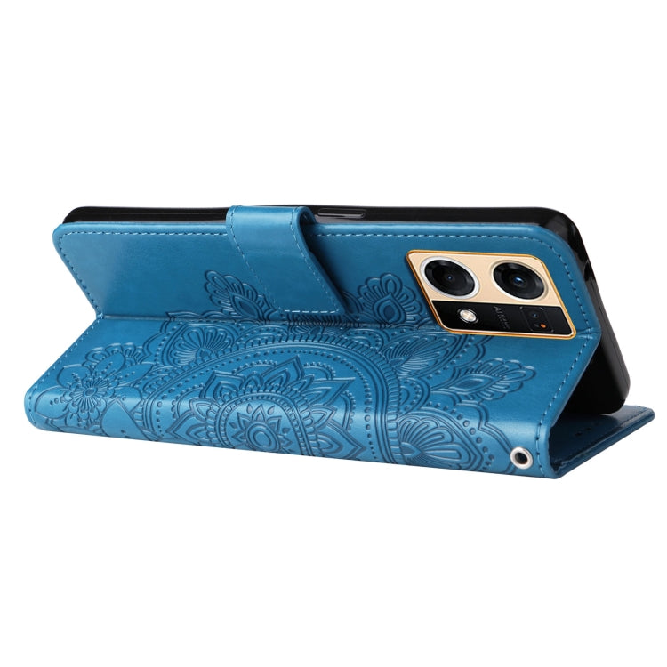 For OPPO Reno7 4G / F21 Pro 4G 7-petal Flowers Embossing Pattern Leather Phone Case