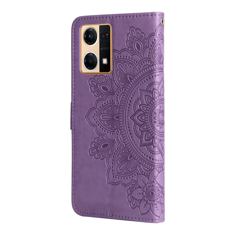 For OPPO Reno7 4G / F21 Pro 4G 7-petal Flowers Embossing Pattern Leather Phone Case