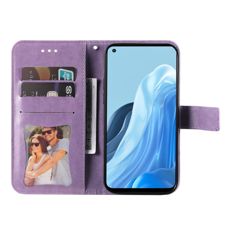 For OPPO Reno7 4G / F21 Pro 4G 7-petal Flowers Embossing Pattern Leather Phone Case