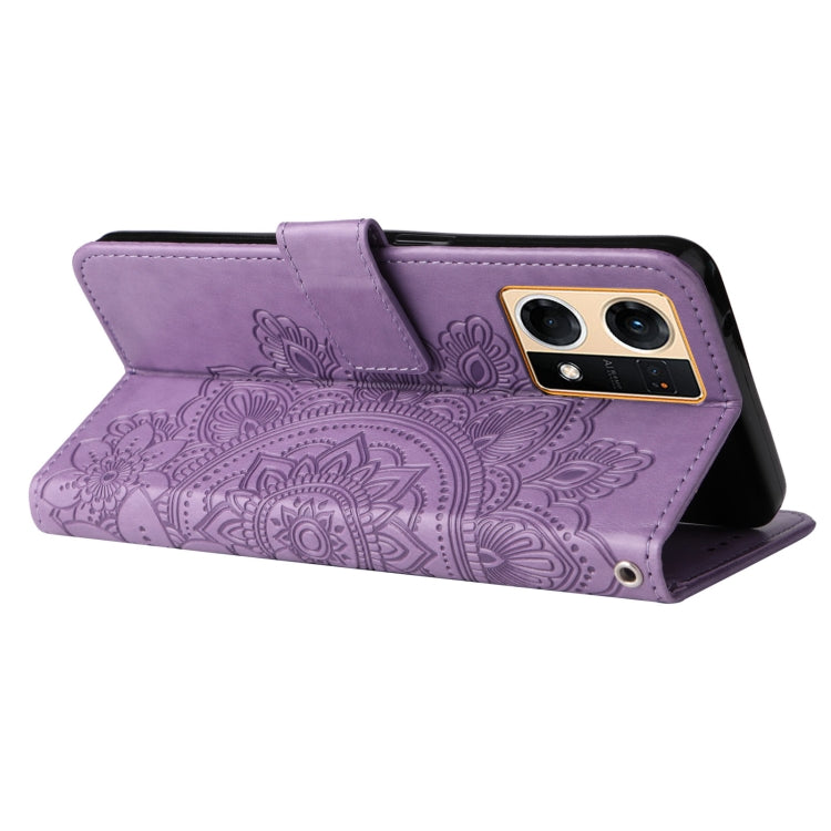 For OPPO Reno7 4G / F21 Pro 4G 7-petal Flowers Embossing Pattern Leather Phone Case