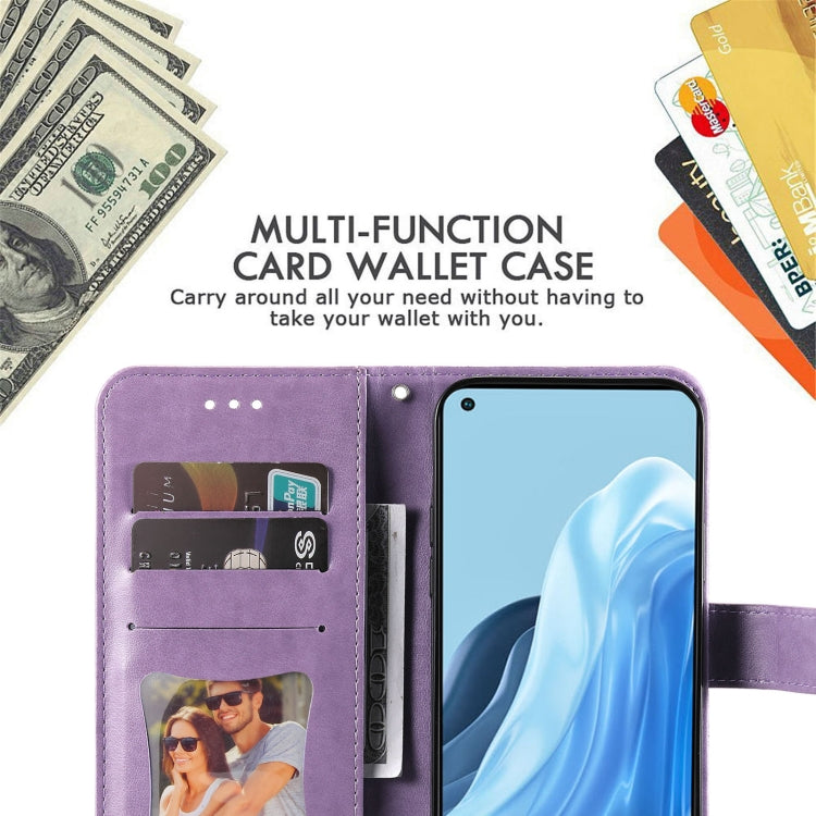 For OPPO Reno7 4G / F21 Pro 4G 7-petal Flowers Embossing Pattern Leather Phone Case