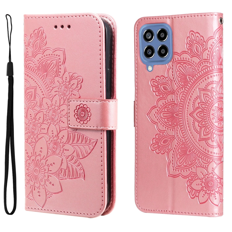 For Samsung Galaxy M33 5G Global 7-petal Flowers Embossing Pattern Leather Phone Case