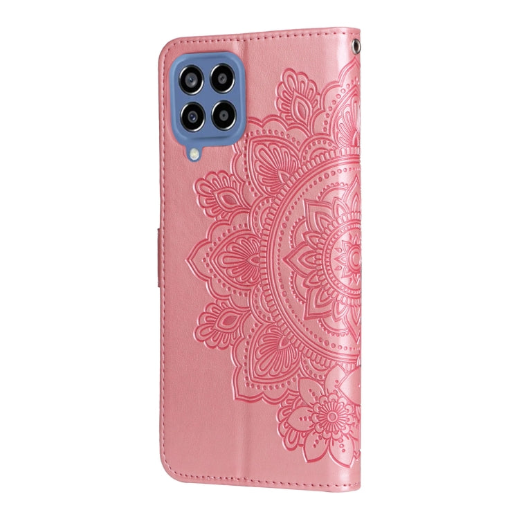 For Samsung Galaxy M33 5G Global 7-petal Flowers Embossing Pattern Leather Phone Case