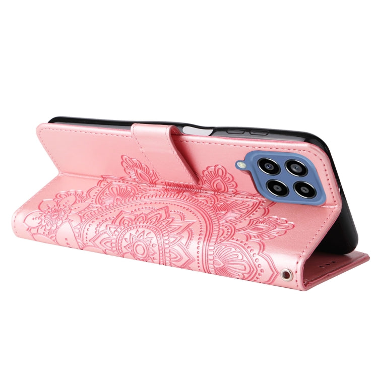 For Samsung Galaxy M33 5G Global 7-petal Flowers Embossing Pattern Leather Phone Case