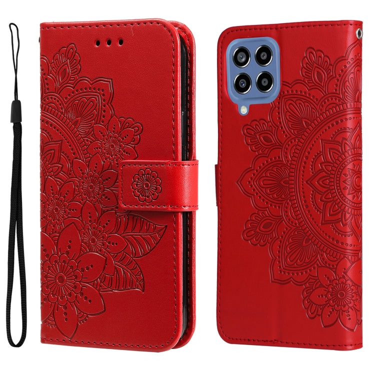 For Samsung Galaxy M33 5G Global 7-petal Flowers Embossing Pattern Leather Phone Case