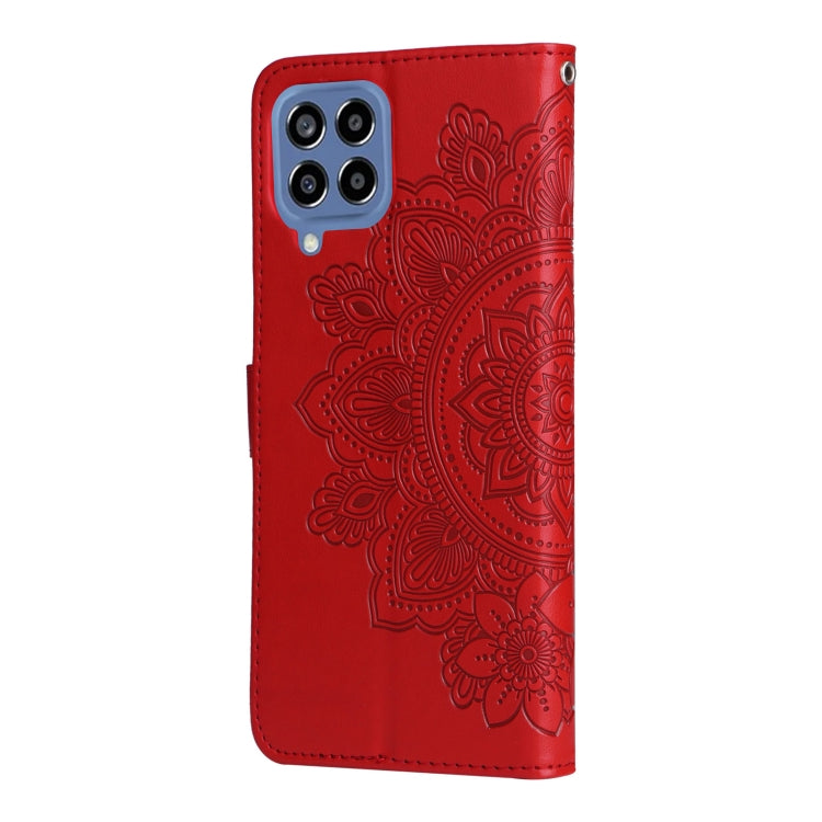 For Samsung Galaxy M33 5G Global 7-petal Flowers Embossing Pattern Leather Phone Case