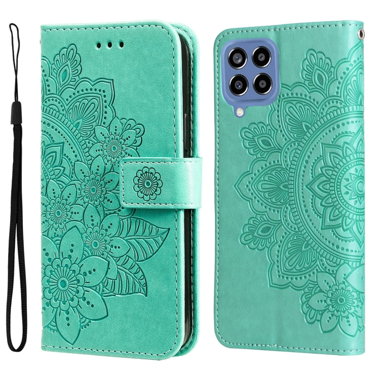 For Samsung Galaxy M33 5G Global 7-petal Flowers Embossing Pattern Leather Phone Case