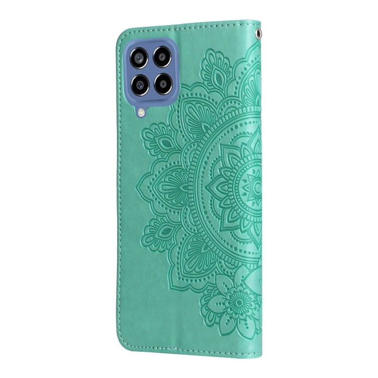 For Samsung Galaxy M33 5G Global 7-petal Flowers Embossing Pattern Leather Phone Case