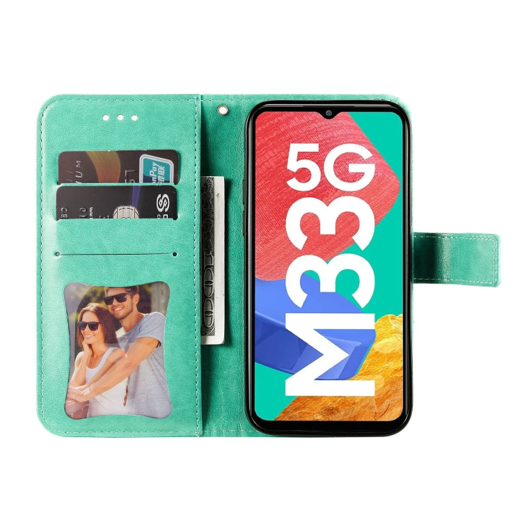 For Samsung Galaxy M33 5G Global 7-petal Flowers Embossing Pattern Leather Phone Case