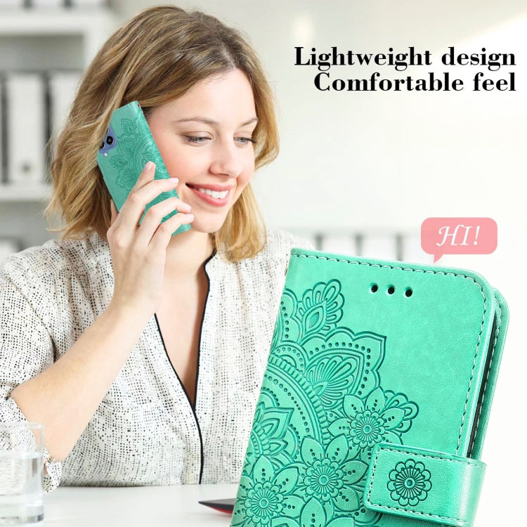 For Samsung Galaxy M33 5G Global 7-petal Flowers Embossing Pattern Leather Phone Case