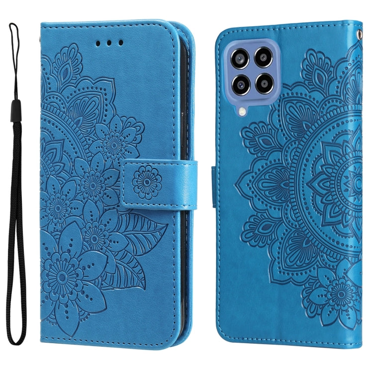 For Samsung Galaxy M33 5G Global 7-petal Flowers Embossing Pattern Leather Phone Case