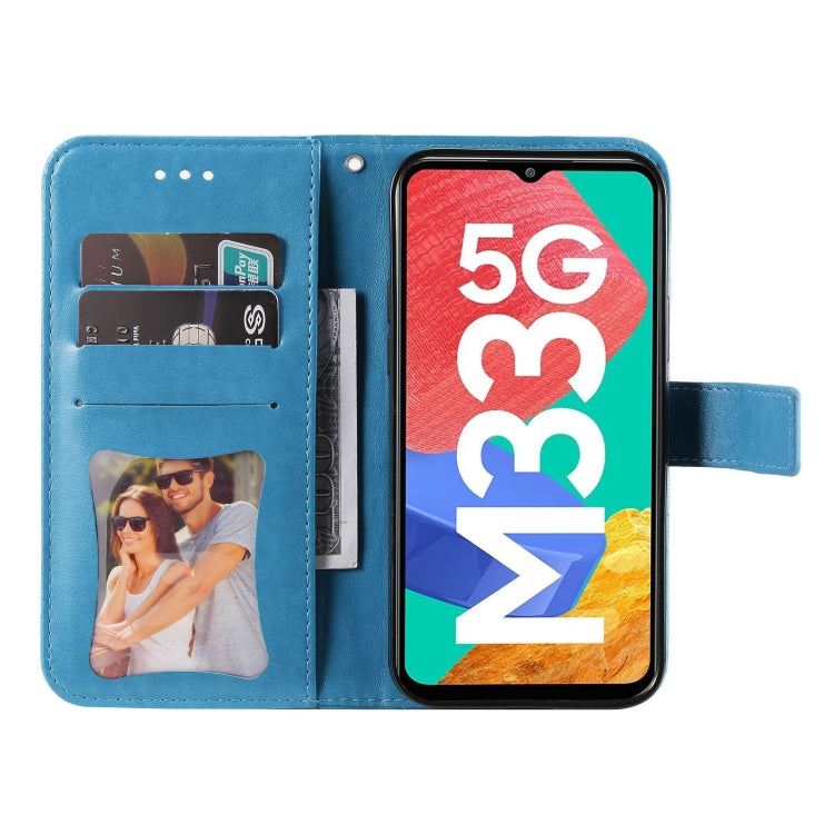 For Samsung Galaxy M33 5G Global 7-petal Flowers Embossing Pattern Leather Phone Case
