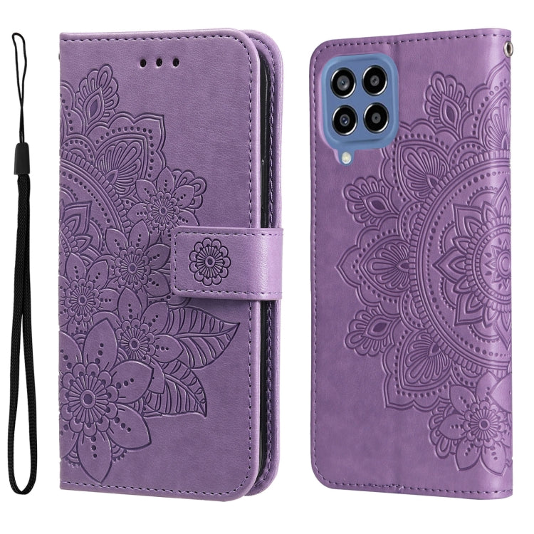 For Samsung Galaxy M33 5G Global 7-petal Flowers Embossing Pattern Leather Phone Case