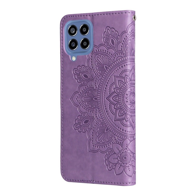 For Samsung Galaxy M33 5G Global 7-petal Flowers Embossing Pattern Leather Phone Case