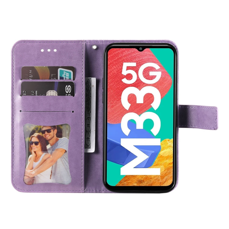 For Samsung Galaxy M33 5G Global 7-petal Flowers Embossing Pattern Leather Phone Case