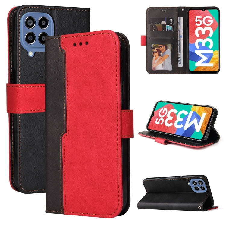 For Samsung Galaxy M33 5G Global Stitching-Color Horizontal Flip Leather Phone Case