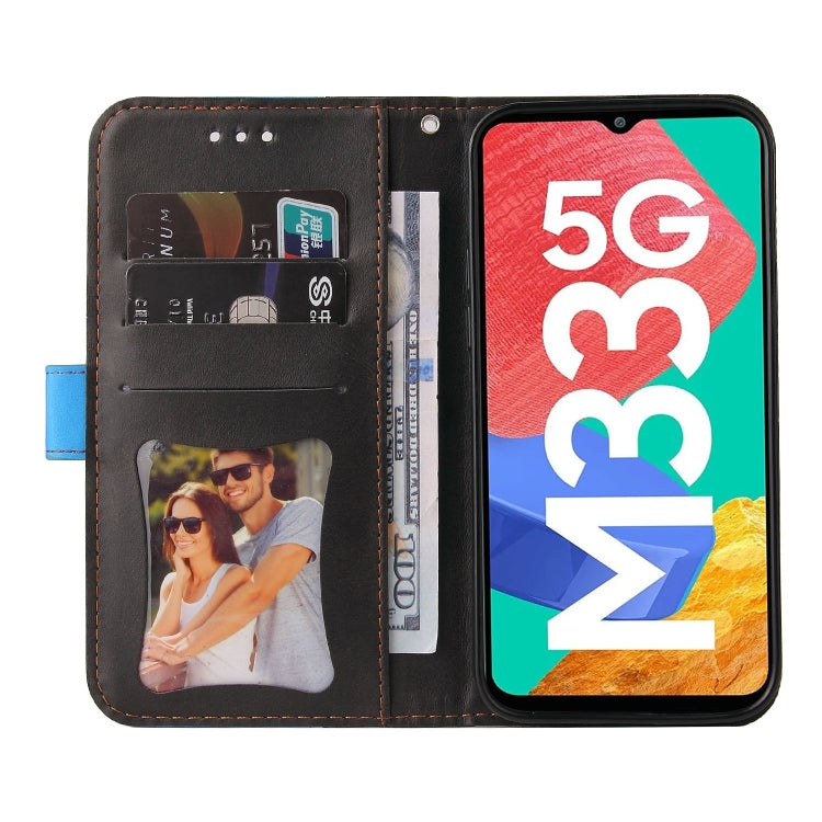 For Samsung Galaxy M33 5G Global Stitching-Color Horizontal Flip Leather Phone Case