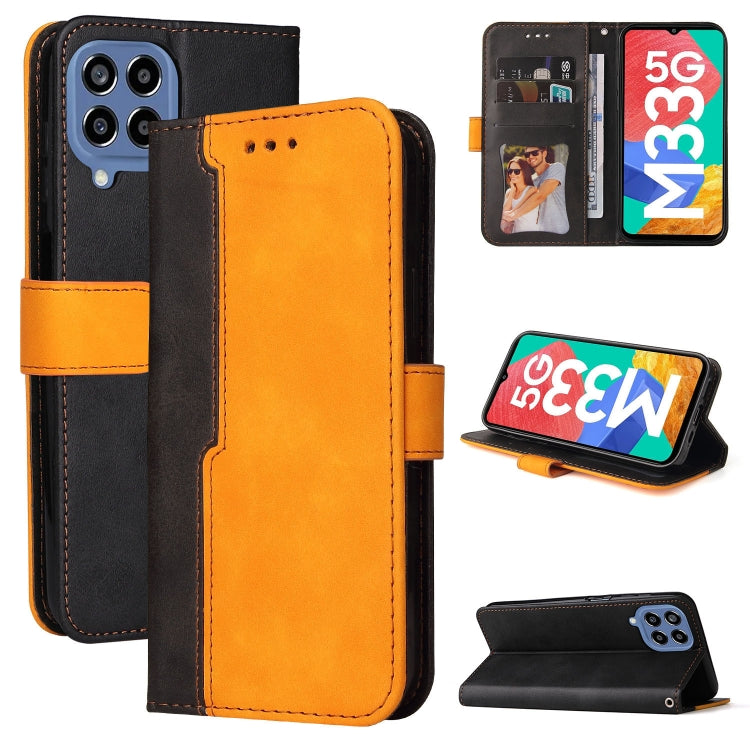 For Samsung Galaxy M33 5G Global Stitching-Color Horizontal Flip Leather Phone Case
