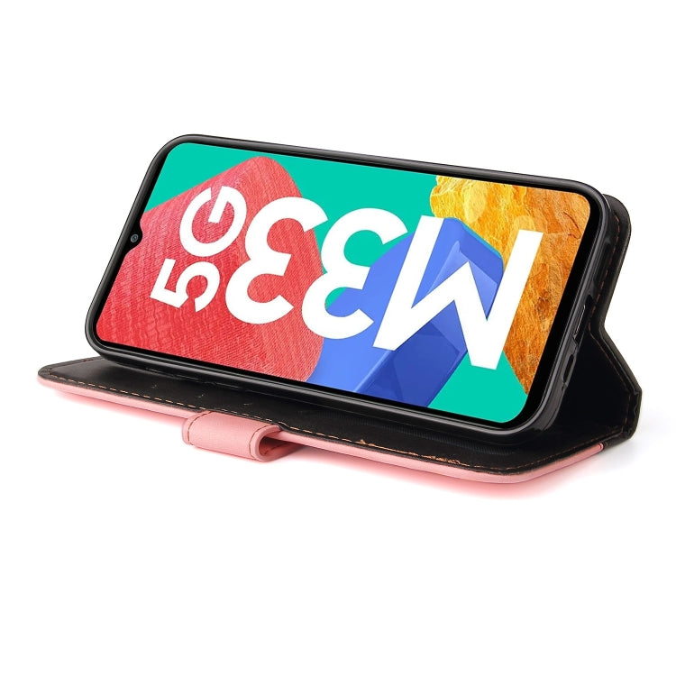 For Samsung Galaxy M33 5G Global Stitching-Color Horizontal Flip Leather Phone Case