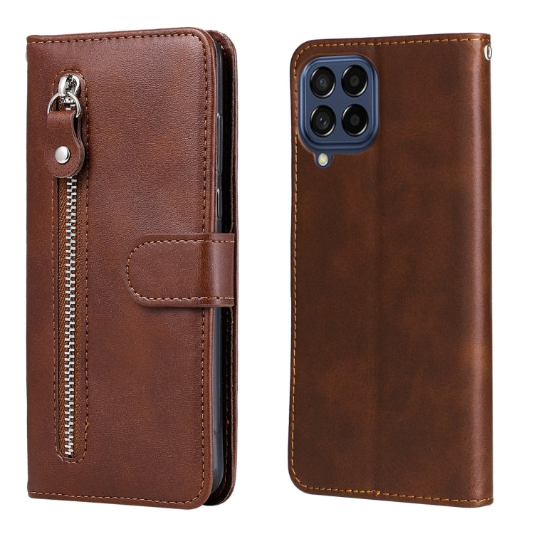 For Samsung Galaxy M53 5G Calf Texture Zipper Leather Phone Case