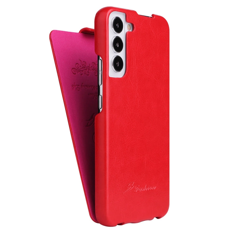 For Samsung Galaxy S22+ 5G Fierre Shann 64 Texture Vertical Flip PU Leather Phone Case