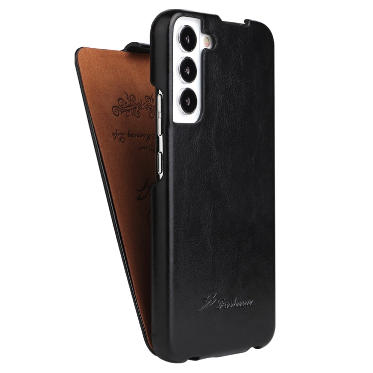 For Samsung Galaxy S22+ 5G Fierre Shann 64 Texture Vertical Flip PU Leather Phone Case