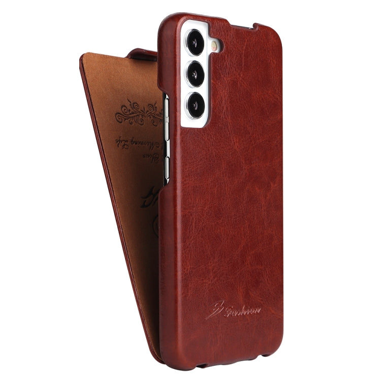 For Samsung Galaxy S22+ 5G Fierre Shann 64 Texture Vertical Flip PU Leather Phone Case
