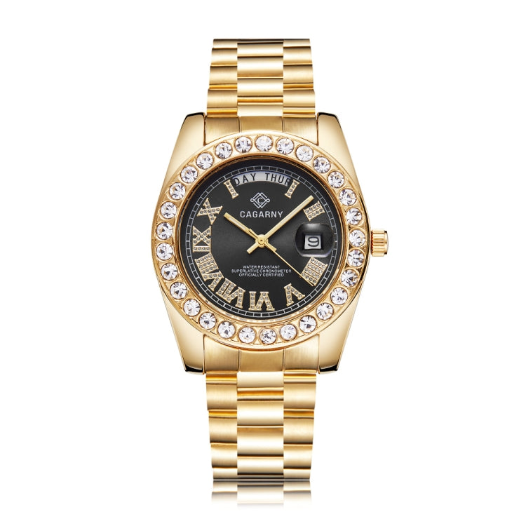 CAGARNY 6886 Diamond-encrusted Roman Numeral Dial Quartz Watch for Men