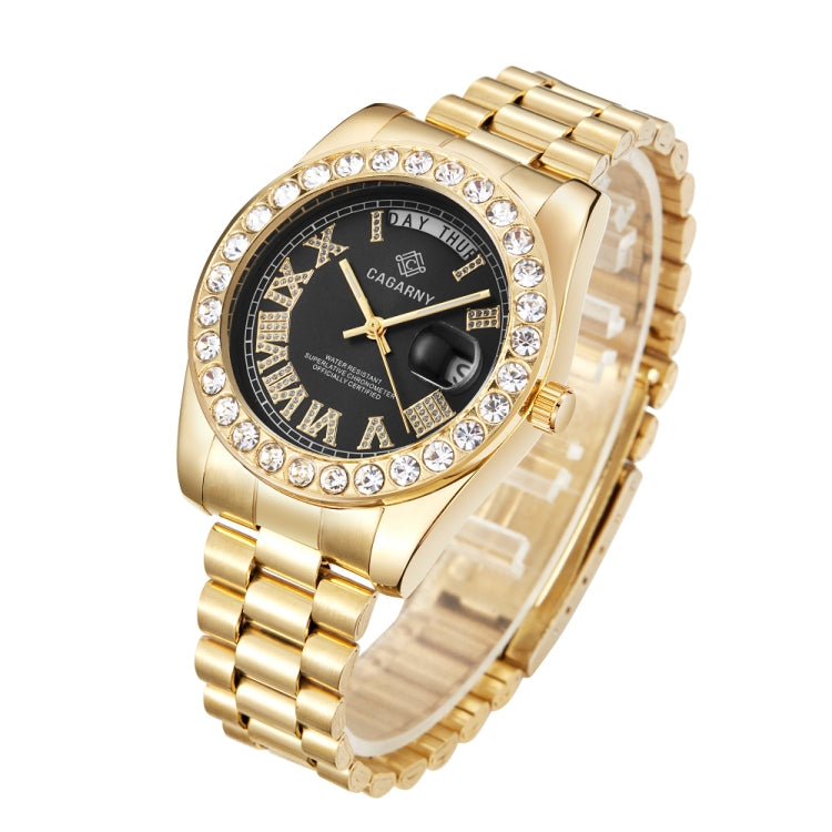 CAGARNY 6886 Diamond-encrusted Roman Numeral Dial Quartz Watch for Men