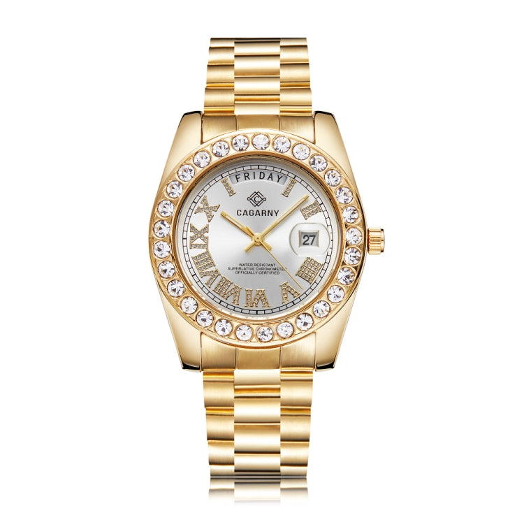 CAGARNY 6886 Diamond-encrusted Roman Numeral Dial Quartz Watch for Men