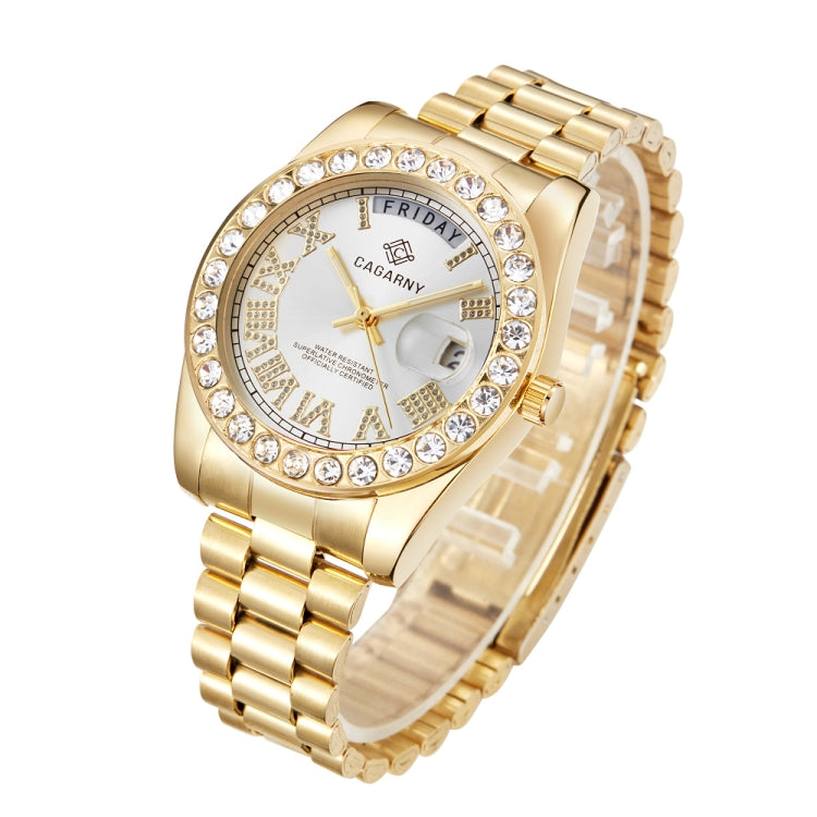 CAGARNY 6886 Diamond-encrusted Roman Numeral Dial Quartz Watch for Men