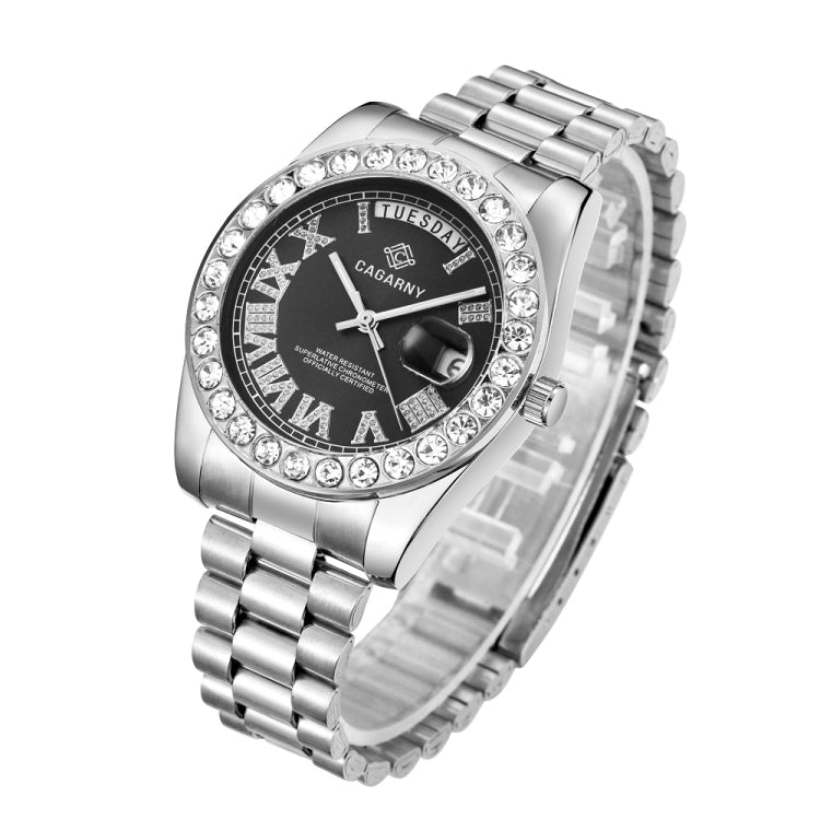 CAGARNY 6886 Diamond-encrusted Roman Numeral Dial Quartz Watch for Men