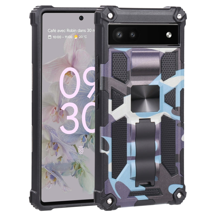 For Google Pixel 6a Camouflage Armor TPU + PC Magnetic Holder Phone Case