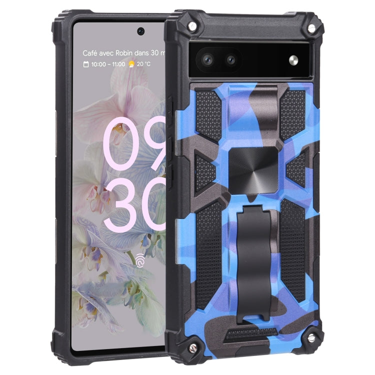 For Google Pixel 6a Camouflage Armor TPU + PC Magnetic Holder Phone Case