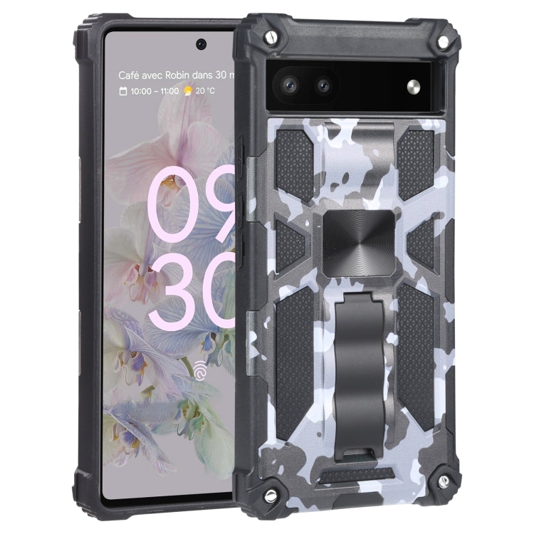 For Google Pixel 6a Camouflage Armor TPU + PC Magnetic Holder Phone Case