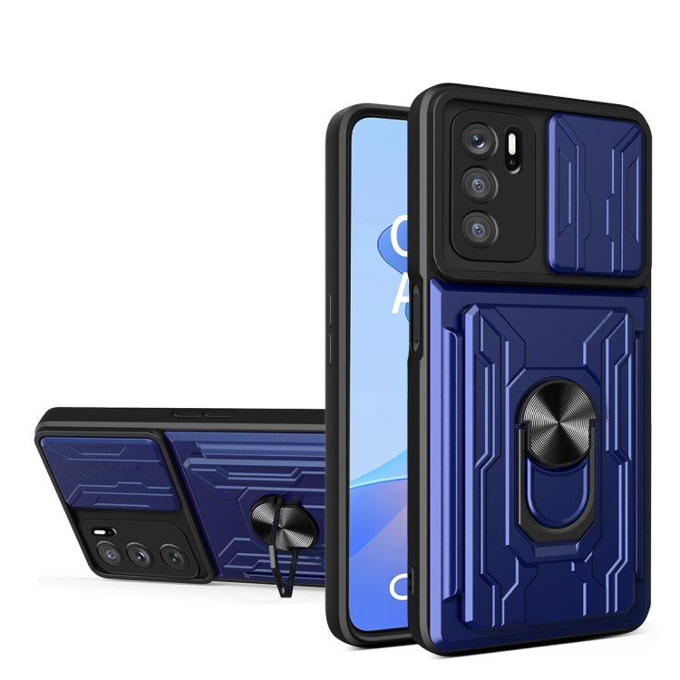 For OPPO A16 Sliding Camshield TPU+PC Phone Case with Card Slot