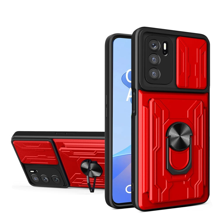 For OPPO A16 Sliding Camshield TPU+PC Phone Case with Card Slot