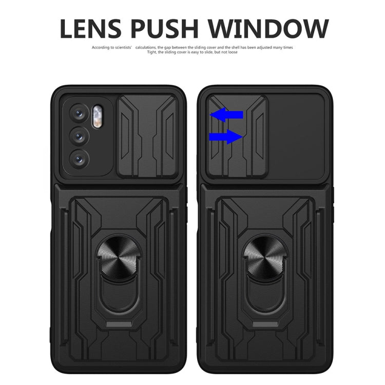 For OPPO A16 Sliding Camshield TPU+PC Phone Case with Card Slot