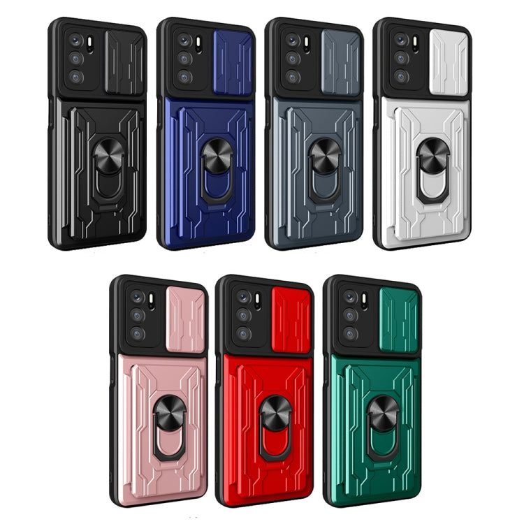 For OPPO A16 Sliding Camshield TPU+PC Phone Case with Card Slot