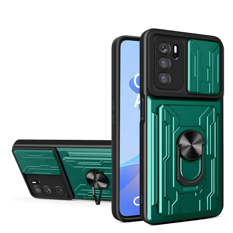 For OPPO A16 Sliding Camshield TPU+PC Phone Case with Card Slot