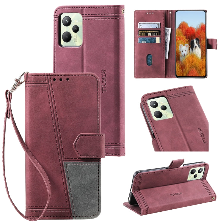 For OPPO Realme C35 Splicing Leather Phone Case