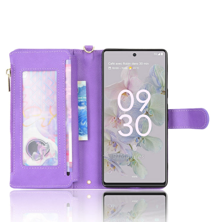 For Google Pixel 6a Litchi Texture Zipper Leather Phone Case