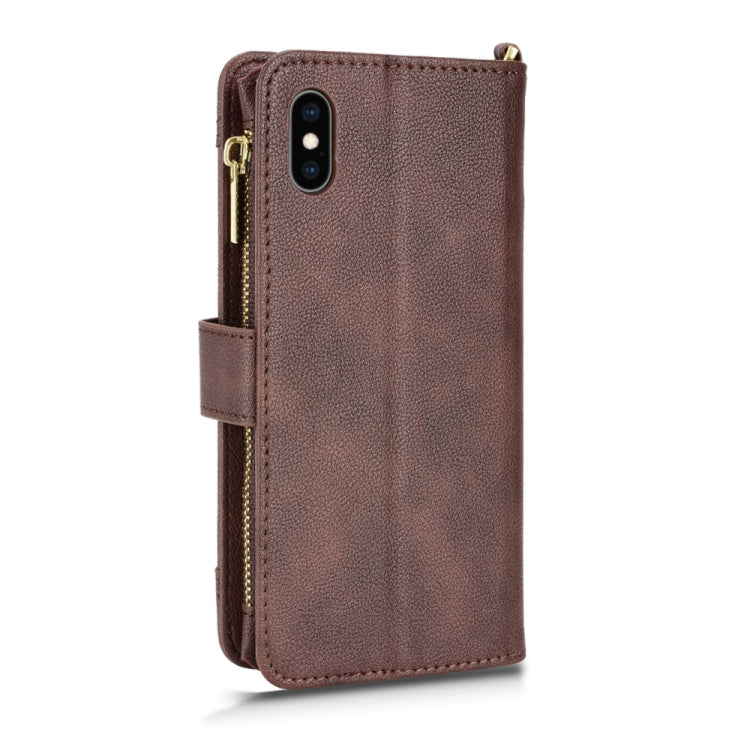 For iPhone XS Max Litchi Texture Zipper Leather Phone Case