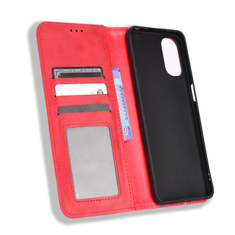 For Motorola Moto E32 4G Magnetic Buckle Retro Texture Leather Phone Case