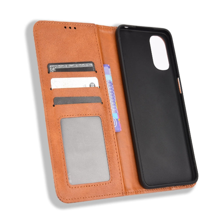 For Motorola Moto E32 4G Magnetic Buckle Retro Texture Leather Phone Case