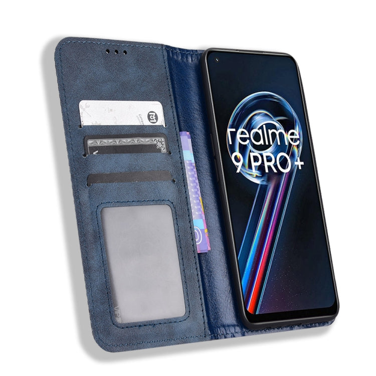 For OPPO Realme 9 4G / 9 Pro+ Magnetic Buckle Retro Texture Leather Phone Case