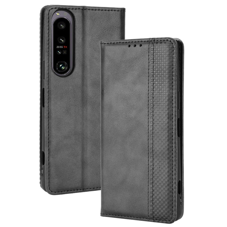 For Sony Xperia 1 IV Magnetic Buckle Retro Texture Leather Phone Case