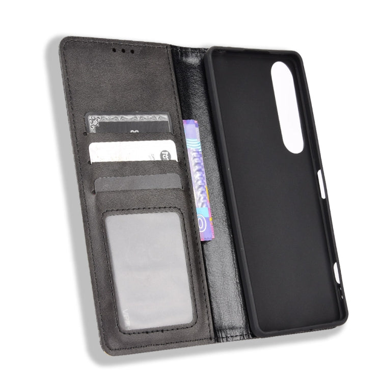 For Sony Xperia 1 IV Magnetic Buckle Retro Texture Leather Phone Case