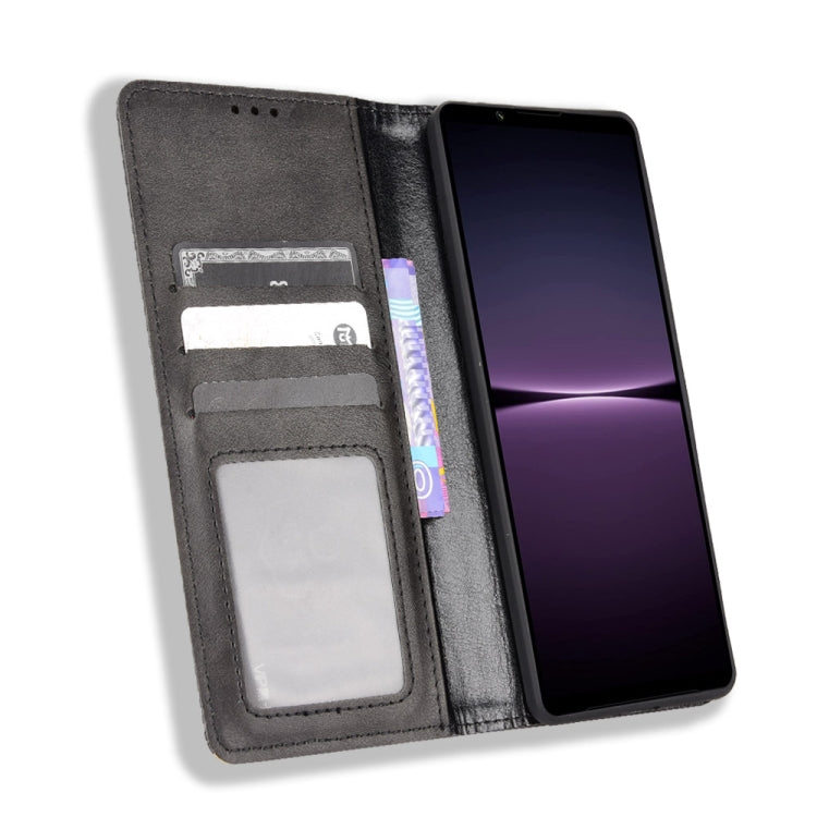 For Sony Xperia 1 IV Magnetic Buckle Retro Texture Leather Phone Case